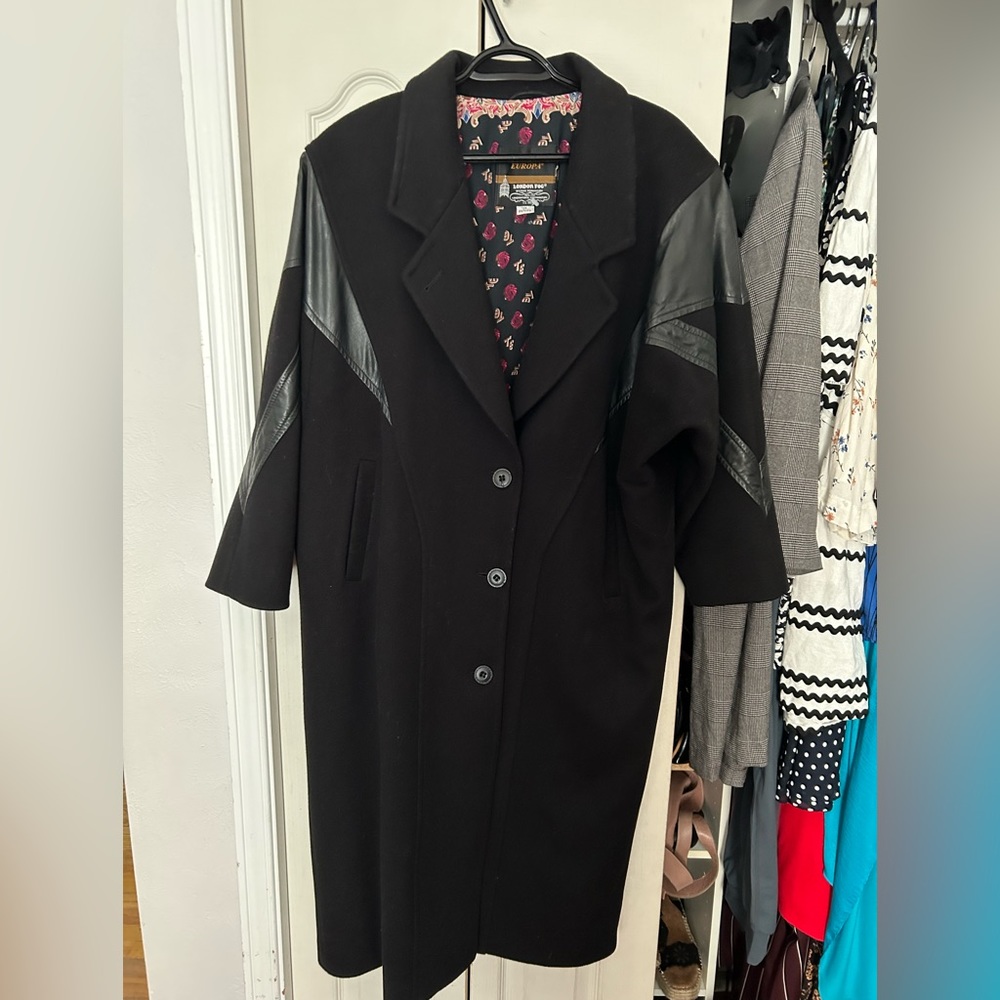 London Fog 100% wool coat with leather accents